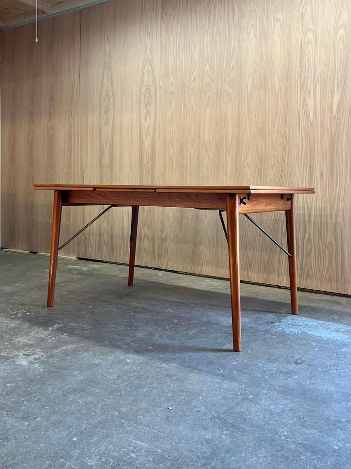 1960’s Danish Teak Draw Leaf Dining Table by Peter Hvidt