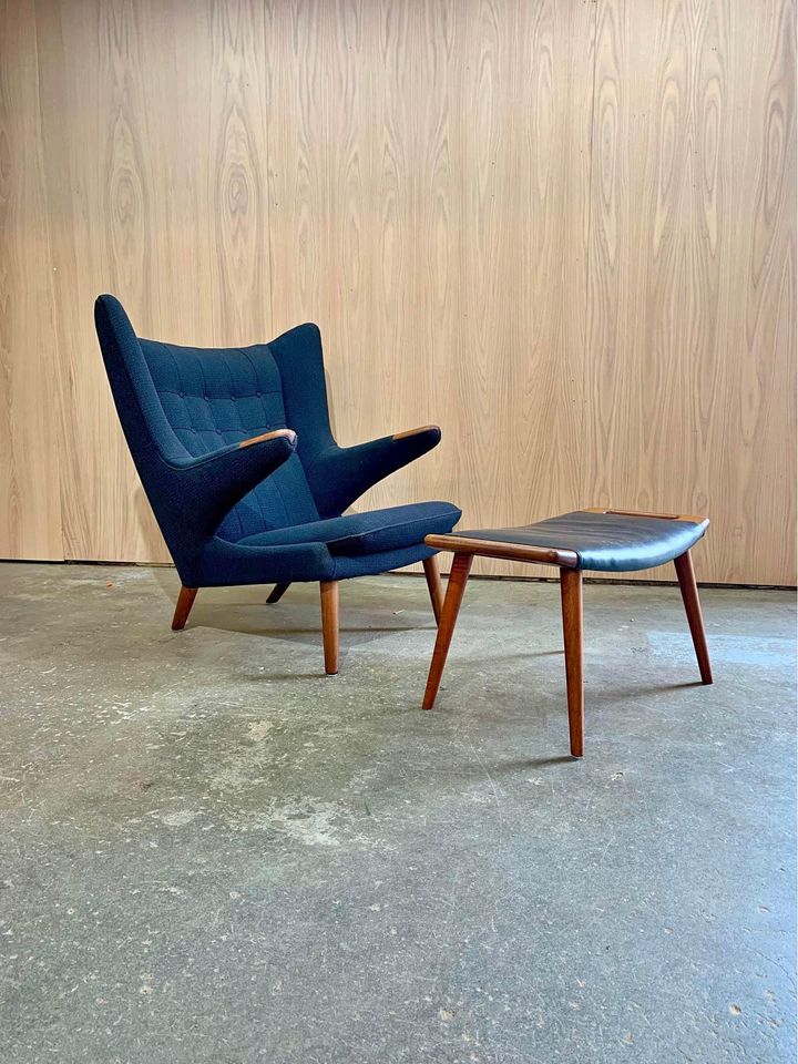 1960s Danish Teak Papa Bear Chair and Ottoman by Hans Wegner