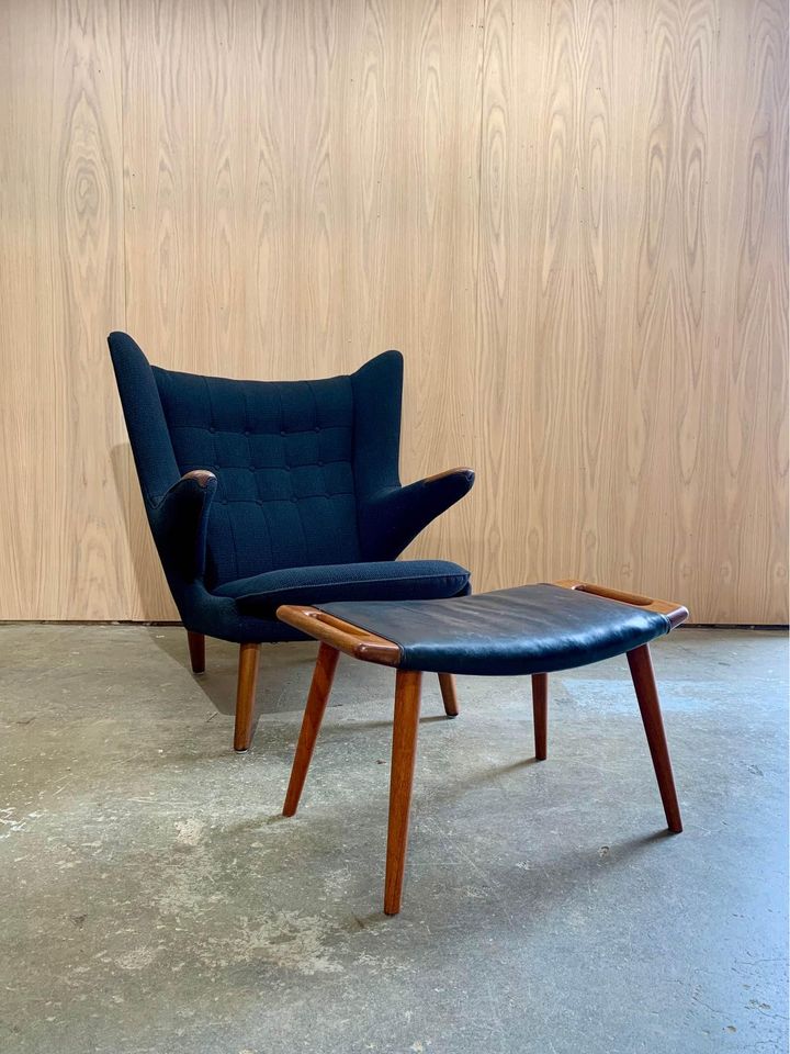 1960s Danish Teak Papa Bear Chair and Ottoman by Hans Wegner