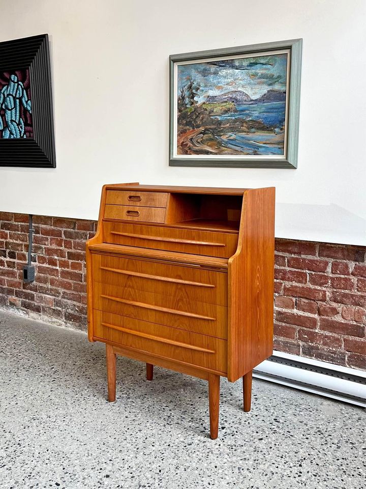 1960's Danish Teak Secretary Desk Vanity