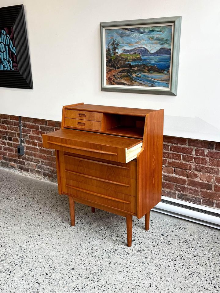 1960's Danish Teak Secretary Desk Vanity