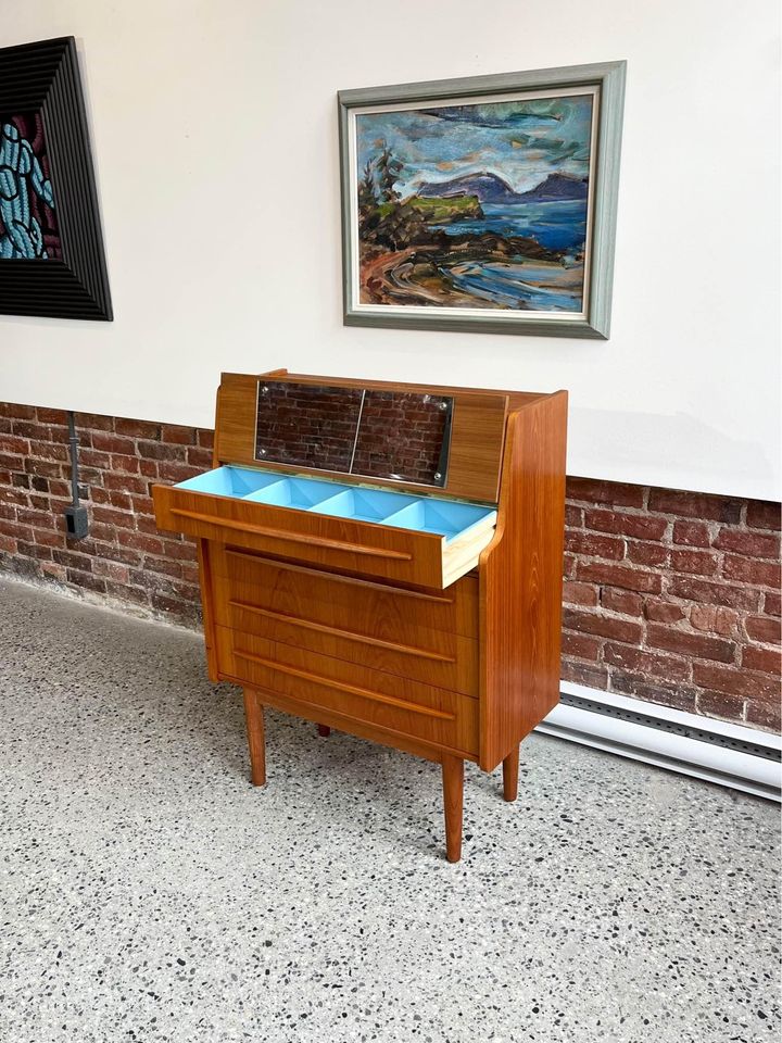 1960's Danish Teak Secretary Desk Vanity