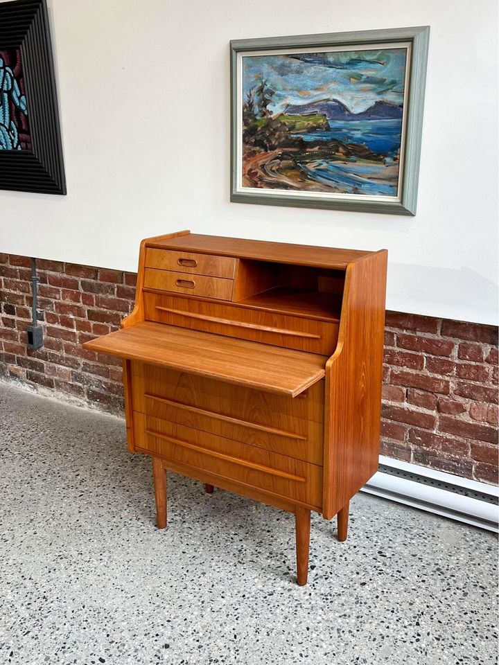 1960's Danish Teak Secretary Desk Vanity