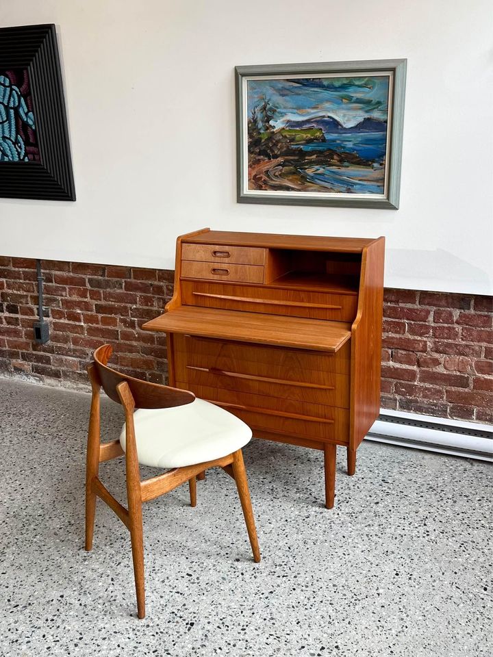 1960's Danish Teak Secretary Desk Vanity