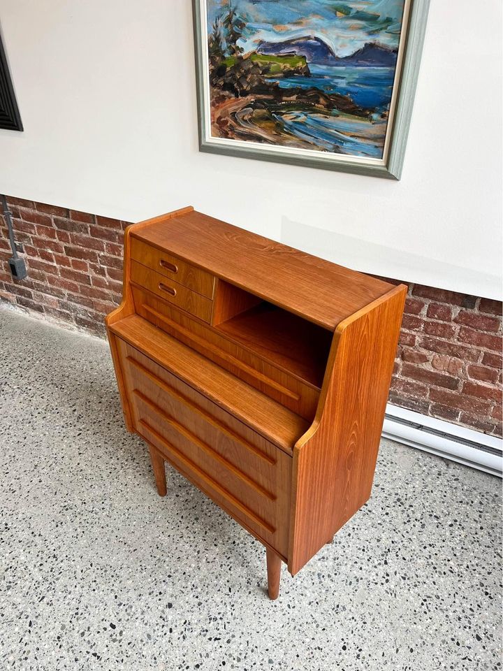 1960's Danish Teak Secretary Desk Vanity