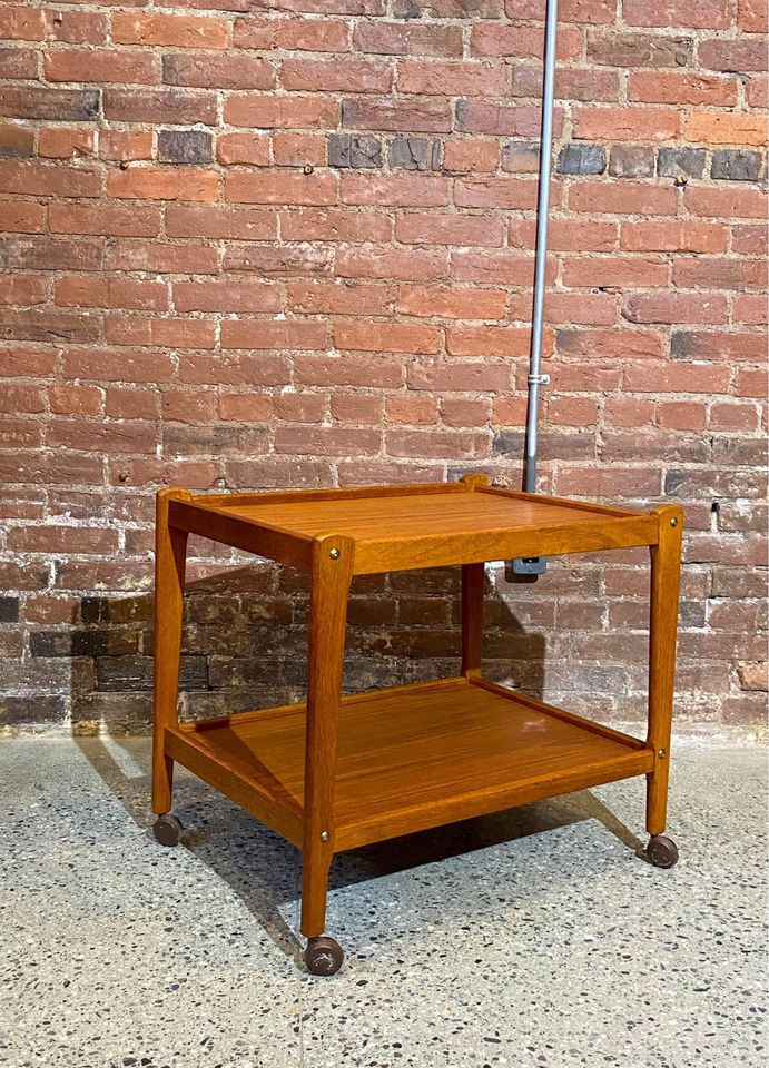 1960s Danish Teak Serving Bar Cart Side End Table