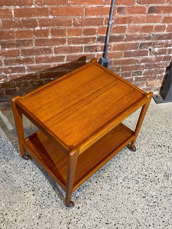 1960s Danish Teak Serving Bar Cart Side End Table