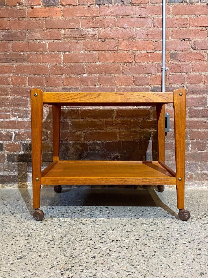 1960s Danish Teak Serving Bar Cart Side End Table