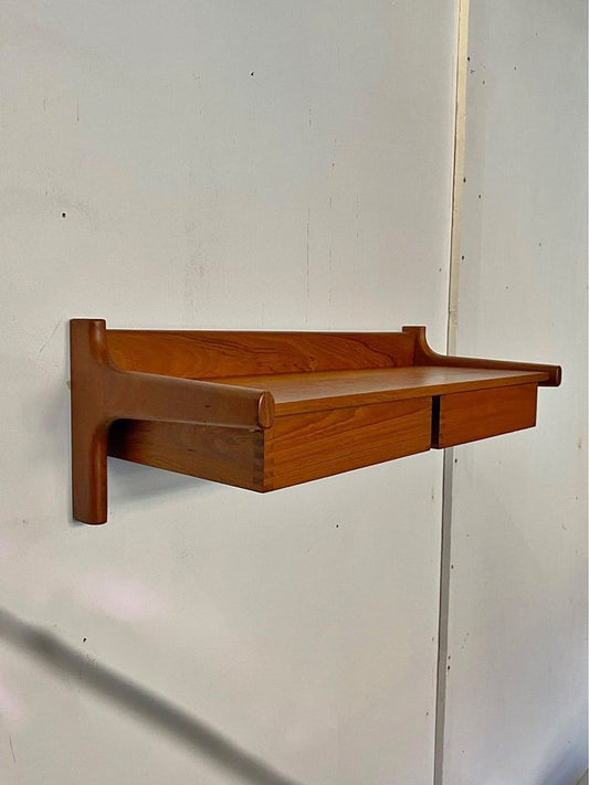 1960s Danish Teak Wall Mounted Shelf with Drawers