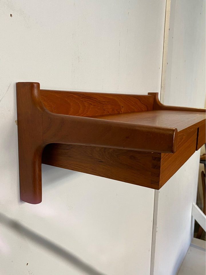 1960s Danish Teak Wall Mounted Shelf with Drawers