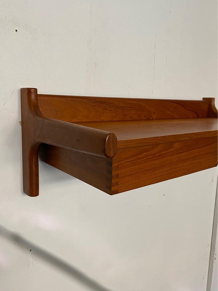 1960s Danish Teak Wall Mounted Shelf with Drawers