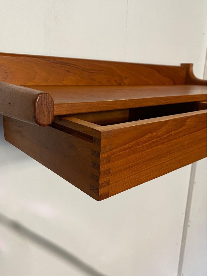 1960s Danish Teak Wall Mounted Shelf with Drawers