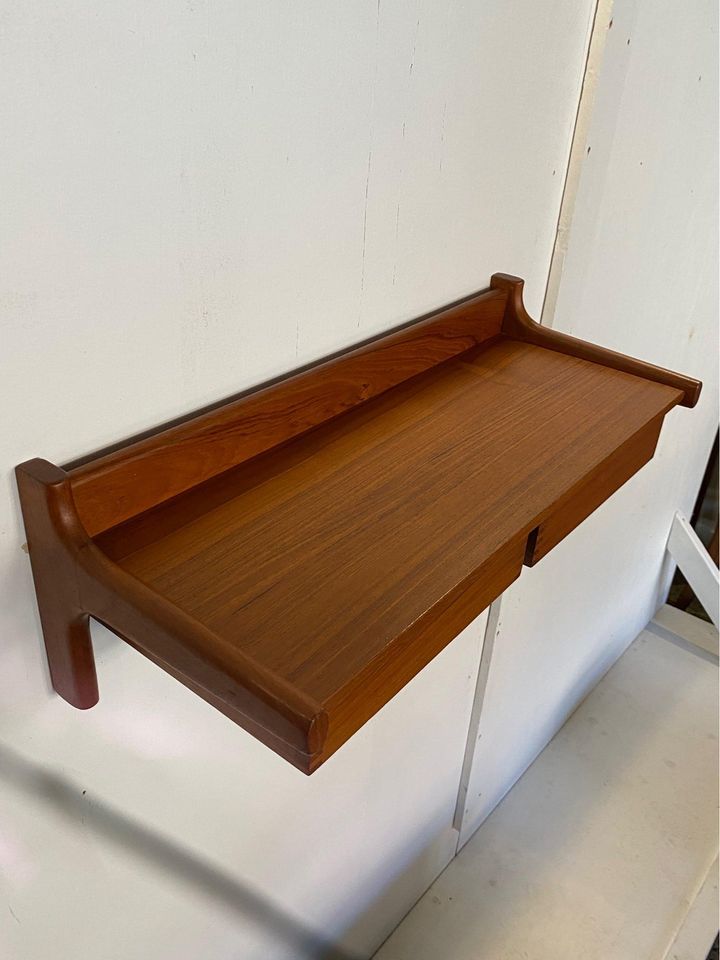 1960s Danish Teak Wall Mounted Shelf with Drawers