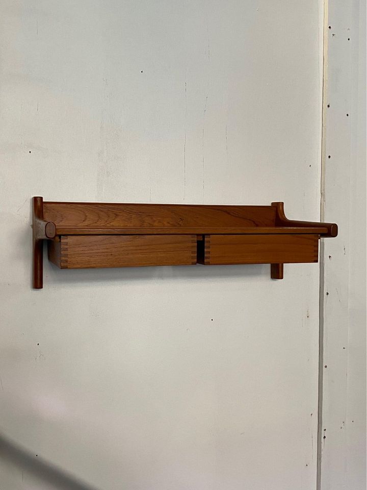 1960s Danish Teak Wall Mounted Shelf with Drawers