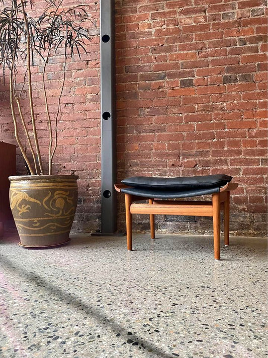 1960s Danish Teak and Leather “Bwana” Ottoman Stool by Finn Juhl