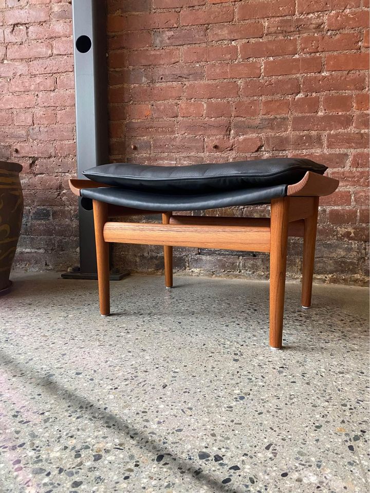 1960s Danish Teak and Leather “Bwana” Ottoman Stool by Finn Juhl