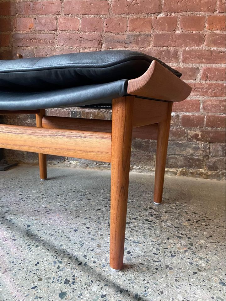 1960s Danish Teak and Leather “Bwana” Ottoman Stool by Finn Juhl