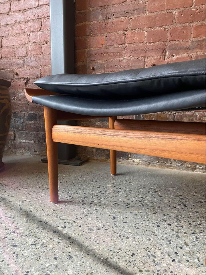 1960s Danish Teak and Leather “Bwana” Ottoman Stool by Finn Juhl