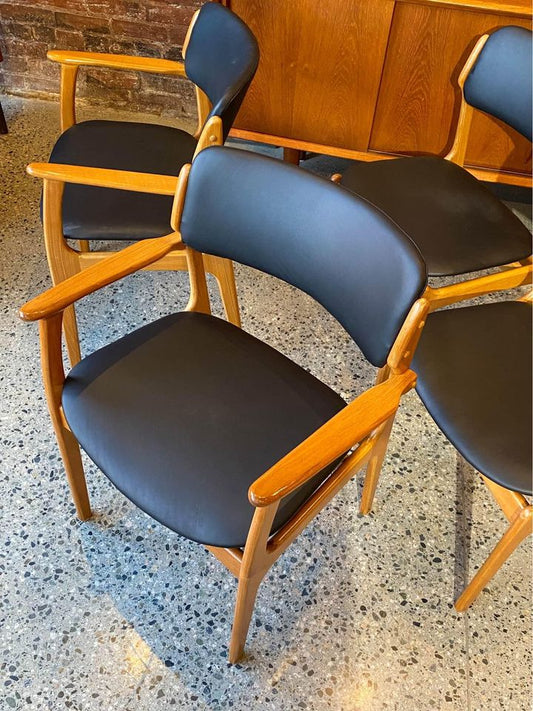 1960s Danish Teak and Leather Dining Chairs by Erik Buch