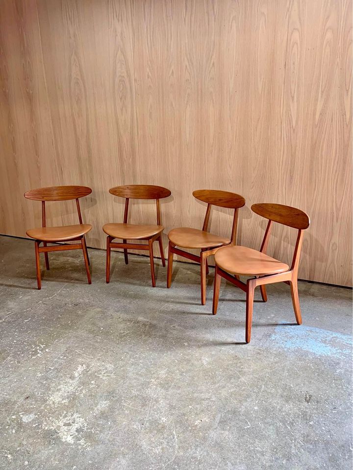 1960s Danish Teak and Leather Dining Chairs by Wilhelm Wohlert