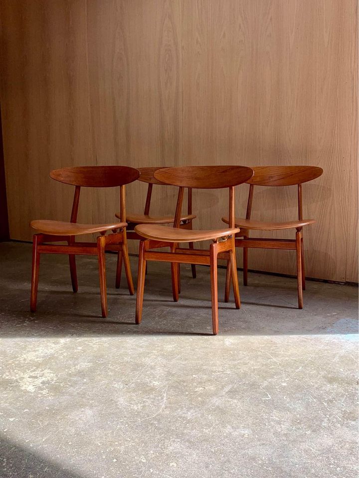 1960s Danish Teak and Leather Dining Chairs by Wilhelm Wohlert