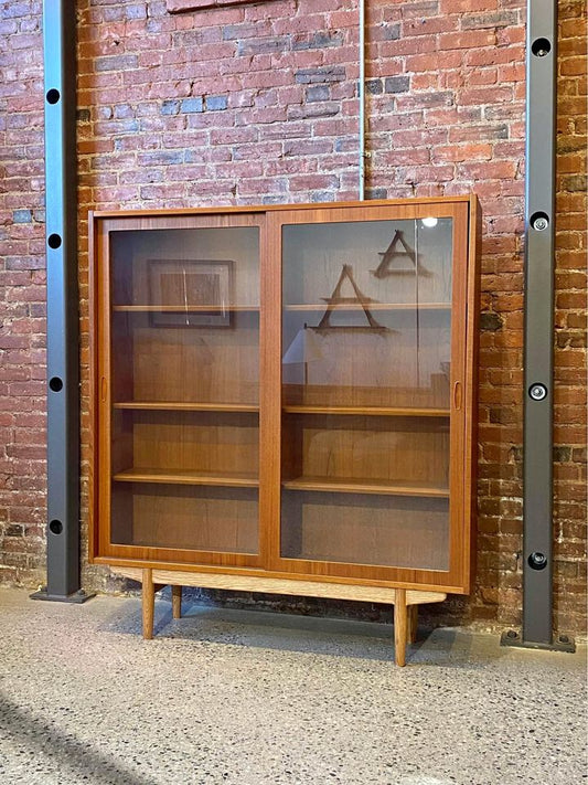 1960s Danish Teak and Oak Bookcase Display Cabinet