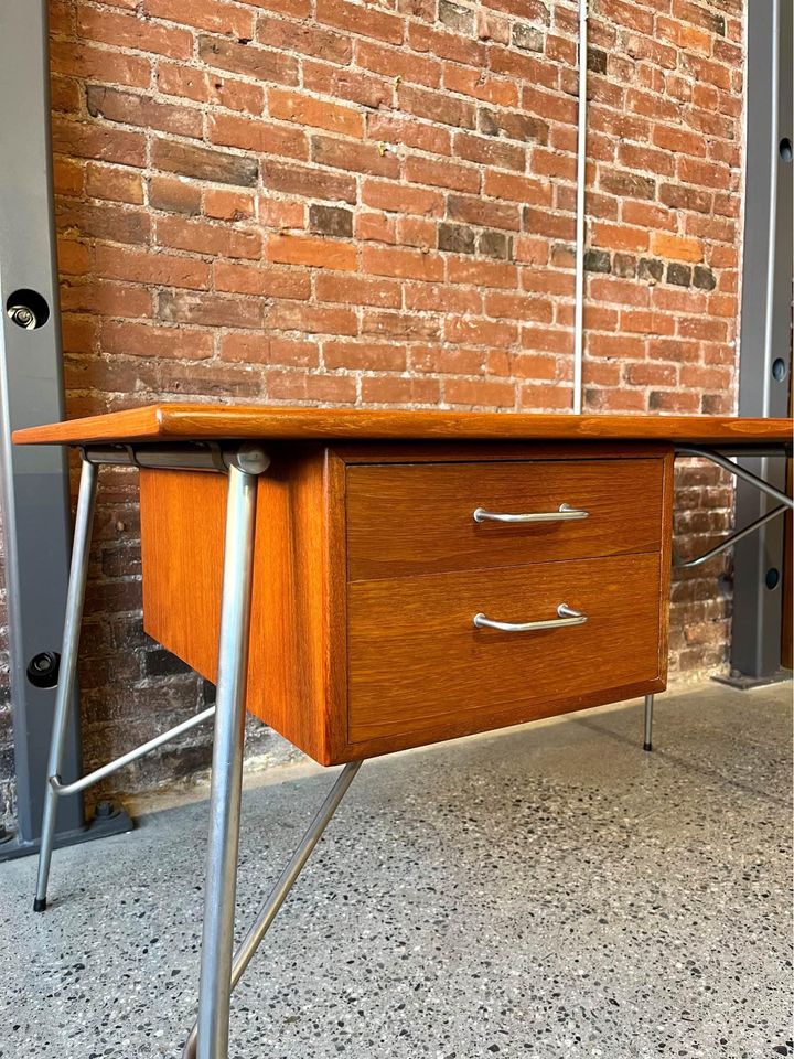 1960s Danish Teak and Steel Desk by Børge Mogensen