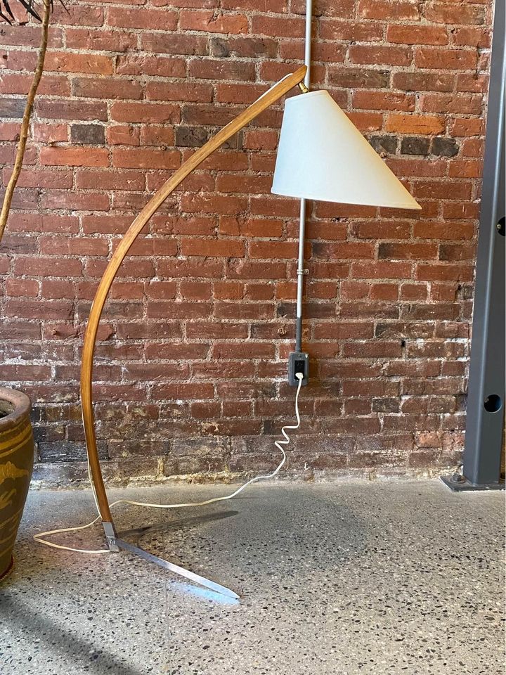 1960s Danish Teak and Steel Floor Lamp