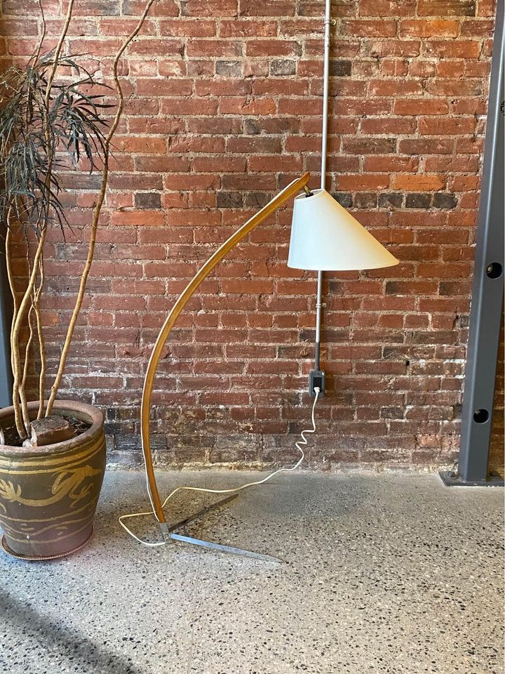 1960s Danish Teak and Steel Floor Lamp