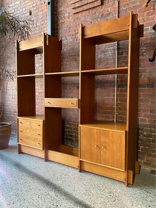 1960s Mid Century Teak Freestanding Wall System Bookcase