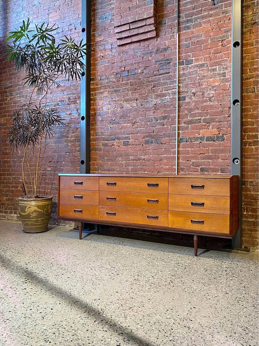 1960s Mid Century Teak Nine Drawer Dresser