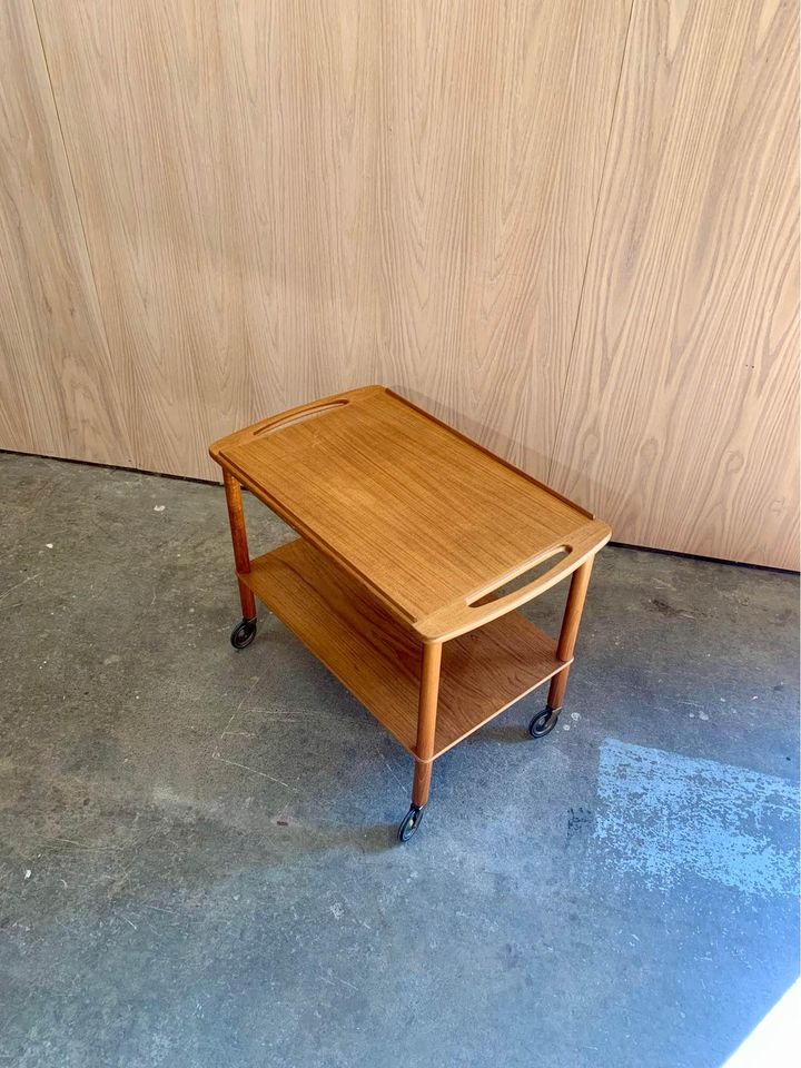 1960s Mid Century Teak Serving Bar Cart Table