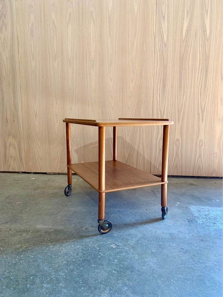 1960s Mid Century Teak Serving Bar Cart Table