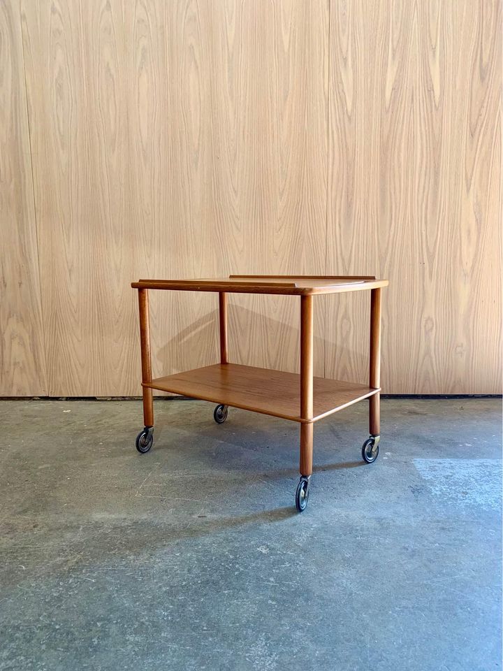 1960s Mid Century Teak Serving Bar Cart Table