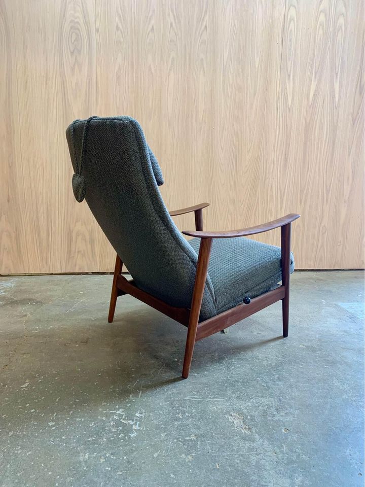 1960s Norwegian African Teak Reclining Lounge Chair and Ottoman