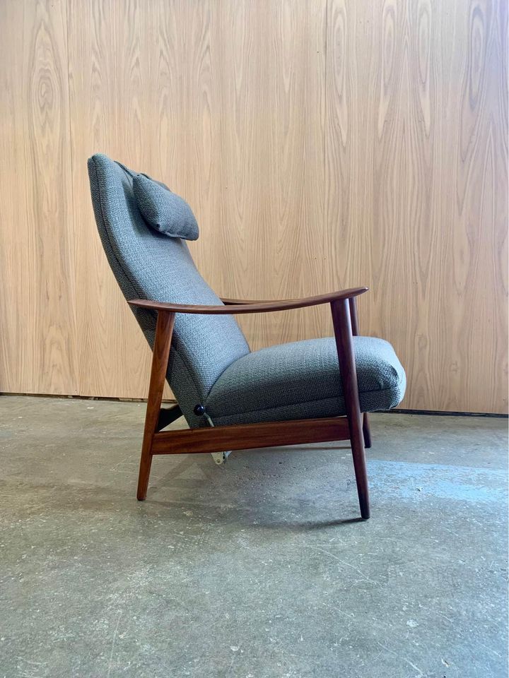 1960s Norwegian African Teak Reclining Lounge Chair and Ottoman