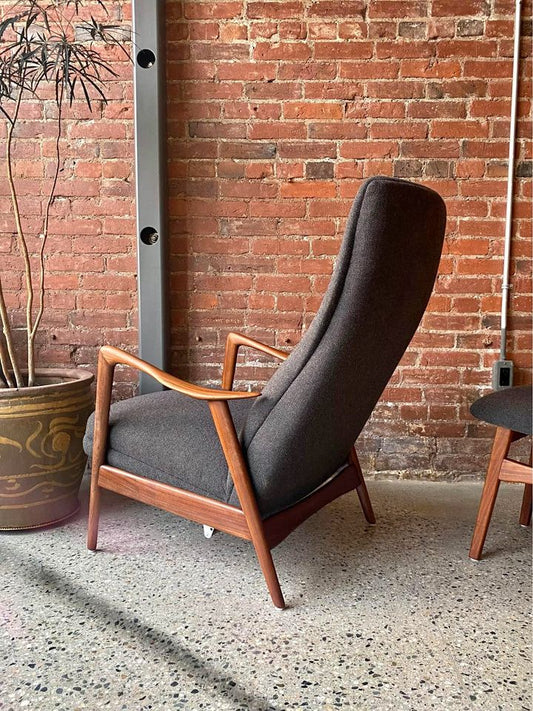 1960s Norwegian Afromosia Teak Reclining Lounge Chair and Ottoman