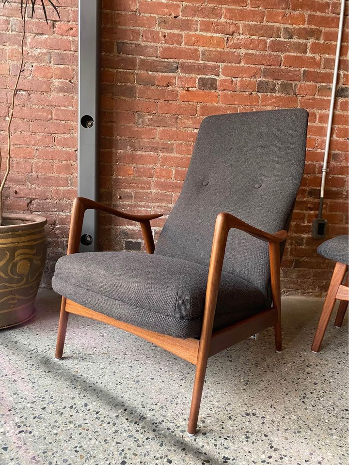 1960s Norwegian Afromosia Teak Reclining Lounge Chair and Ottoman