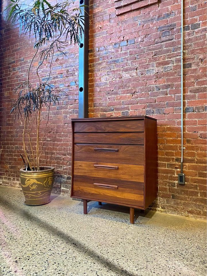 1960s Solid “African Teak” Highboy Dresser by Jan Kuypers