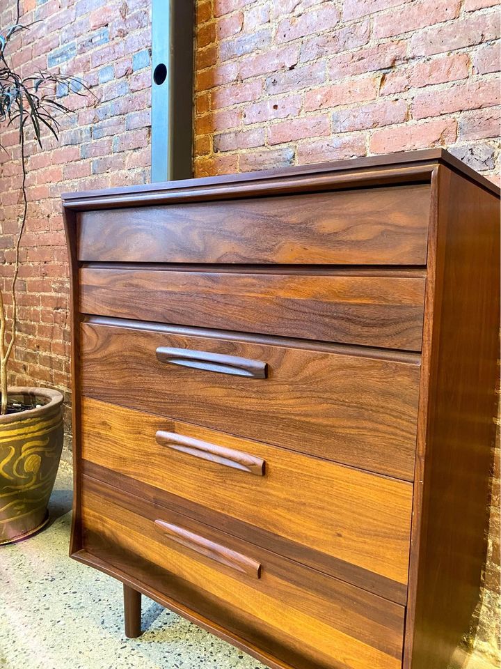 1960s Solid “African Teak” Highboy Dresser by Jan Kuypers