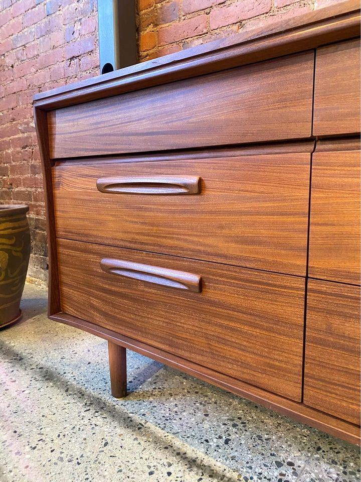 1960s Solid “African Teak” Nine Drawer Dresser by Jan Kuypers