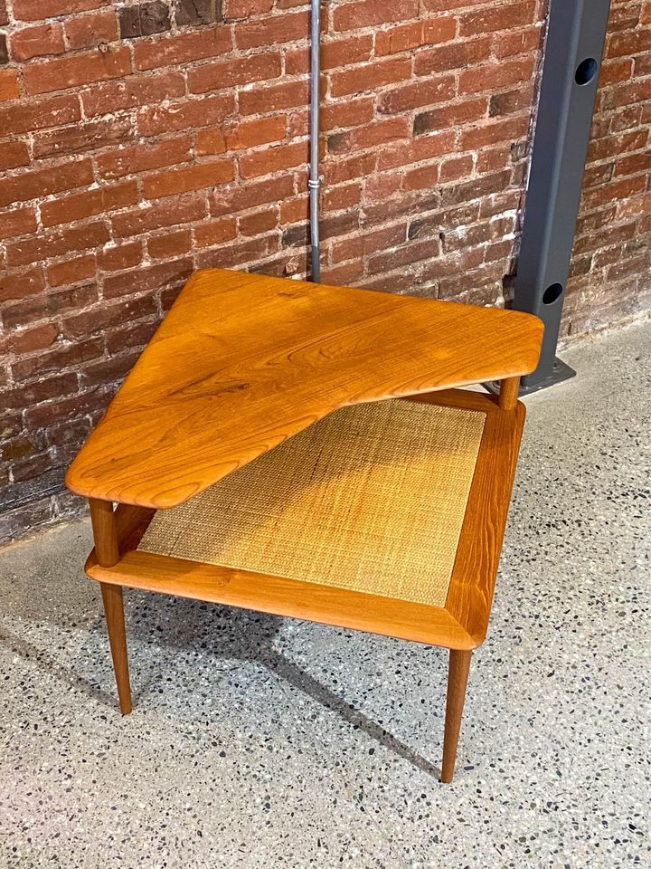 1960s Solid Teak Corner Coffee Side End Table by Peter Hvidt