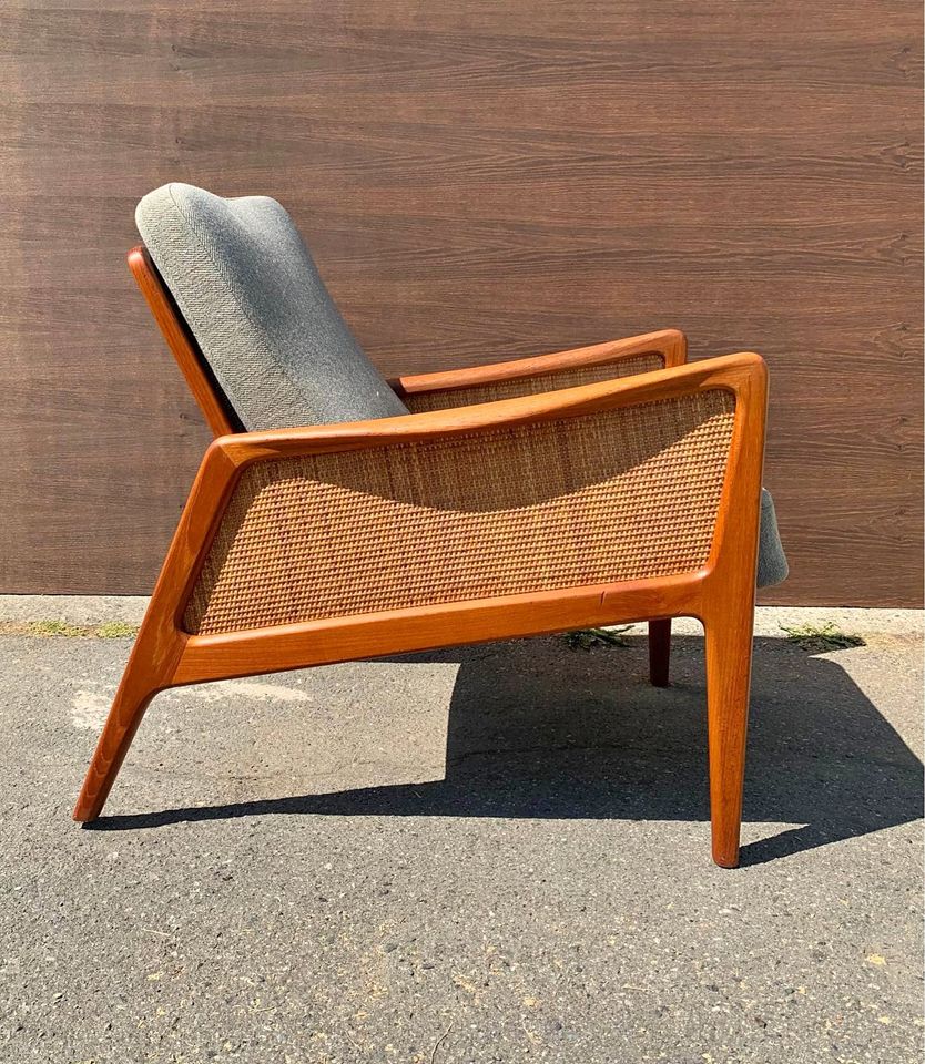 1960s Teak and Cane FD151 Lounge Chair by Peter Hvidt for France & Son