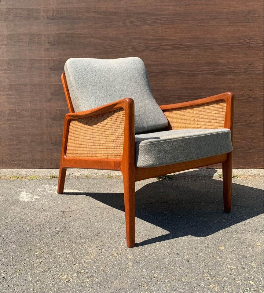 1960s Teak and Cane FD151 Lounge Chair by Peter Hvidt for France & Son