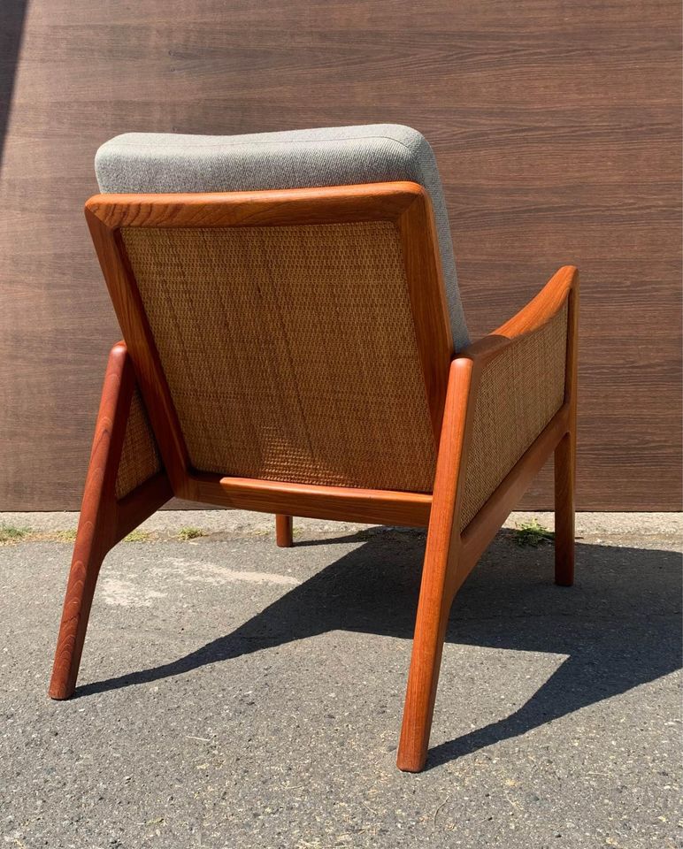 1960s Teak and Cane FD151 Lounge Chair by Peter Hvidt for France & Son