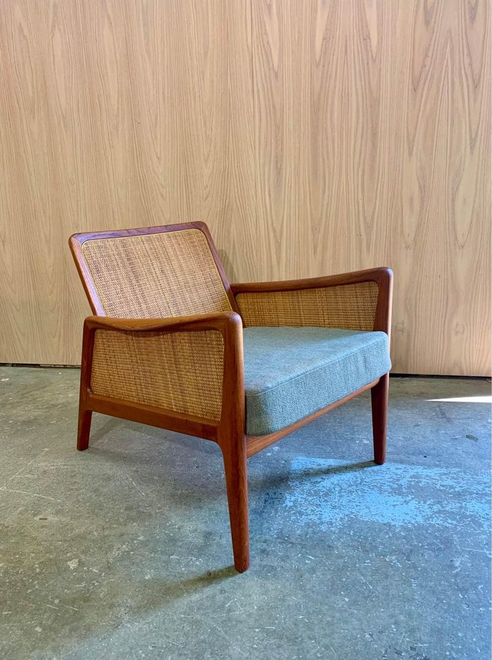 1960s Teak and Cane FD151 Lounge Chair by Peter Hvidt for France & Son