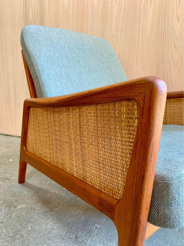 1960s Teak and Cane FD151 Lounge Chair by Peter Hvidt for France & Son