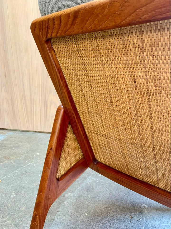 1960s Teak and Cane FD151 Lounge Chair by Peter Hvidt for France & Son