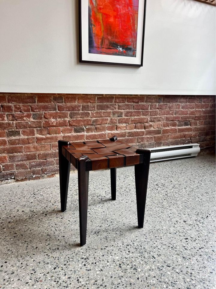 1960s Teak and Leather Stool by Edmond Spence