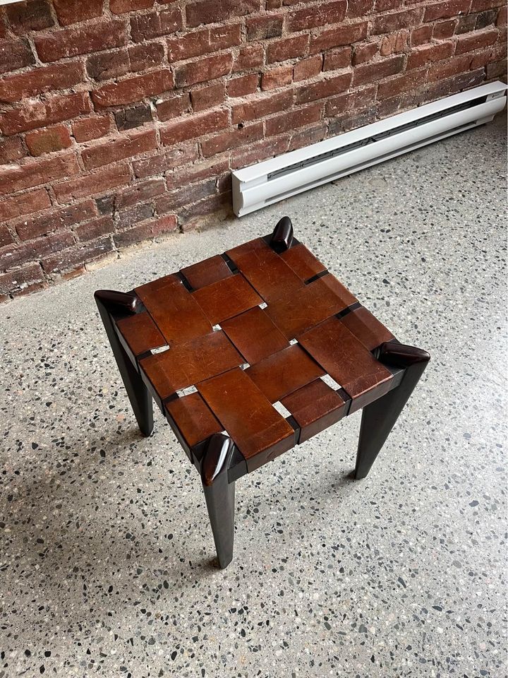 1960s Teak and Leather Stool by Edmond Spence